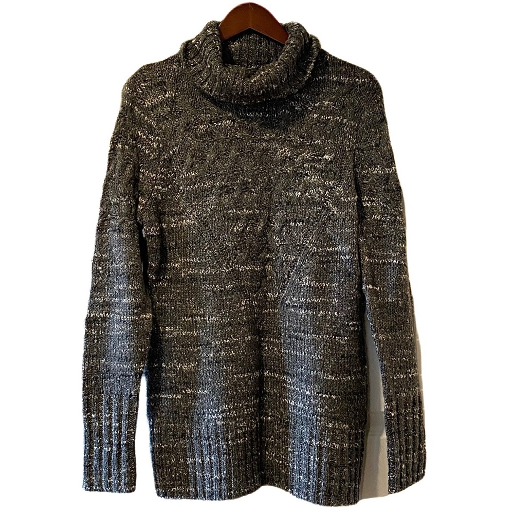 Gray/White/Black Variegated Cowl Neck Knit Sweater